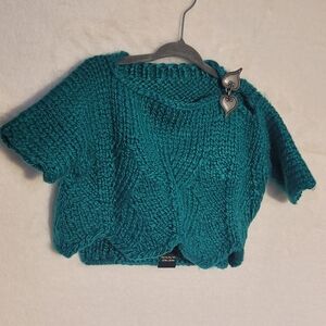 Teal Cable-Knit Short-Sleeve Baby Sweater | Hand-knit By Gibson Girl Knits